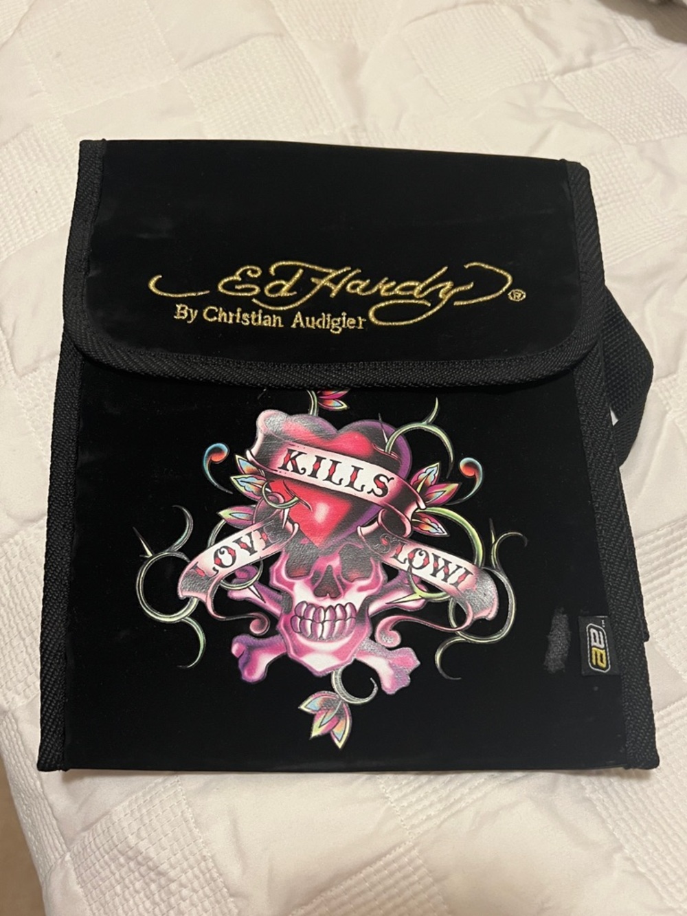 Ed Hardy Christian Audigier Black Velvet Lunch Bag Love Kills Slowly